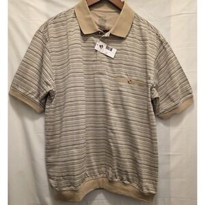 David Taylor Collection Short Sleeve Polo Shirt Men L Banded Bottom Stripes Vint